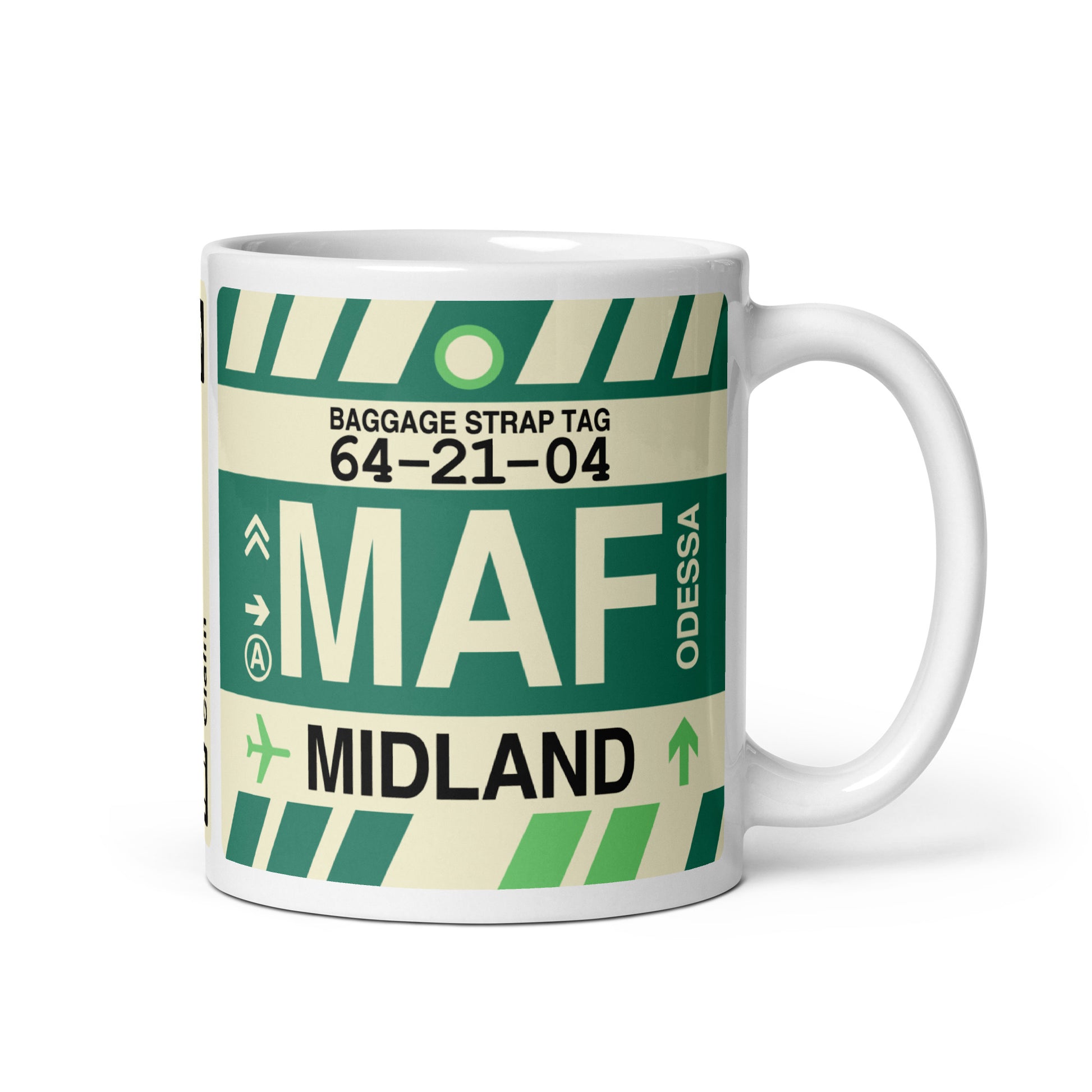 MAF Midland-Odessa Coffee Mug • Jet Age Baggage Tag Design • YHM Designs - Image 01