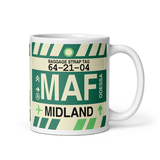 MAF Midland-Odessa Coffee Mug • Jet Age Baggage Tag Design • YHM Designs - Image 01