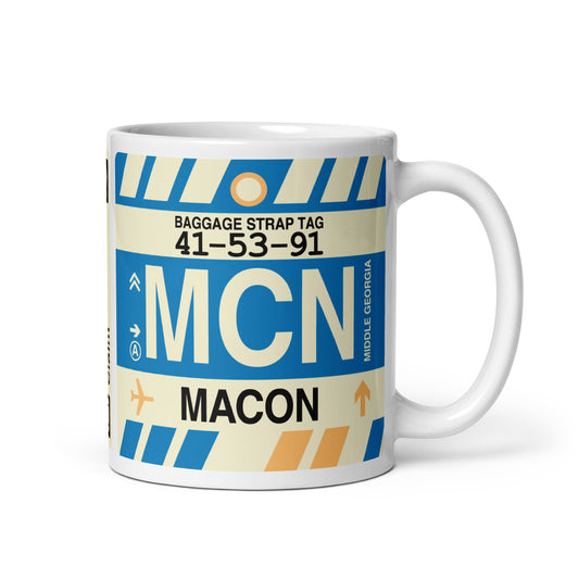 MCN Macon Coffee Mug • Jet Age Baggage Tag Design • YHM Designs - Image 01