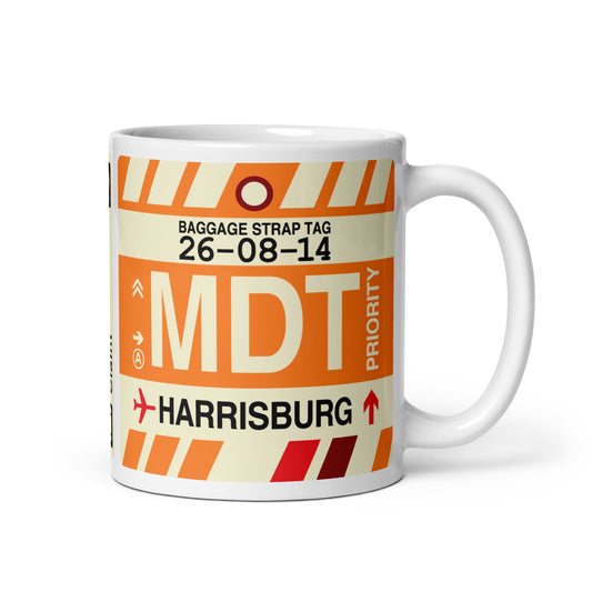 MDT Harrisburg Coffee Mug • Jet Age Baggage Tag Design • YHM Designs - Image 01