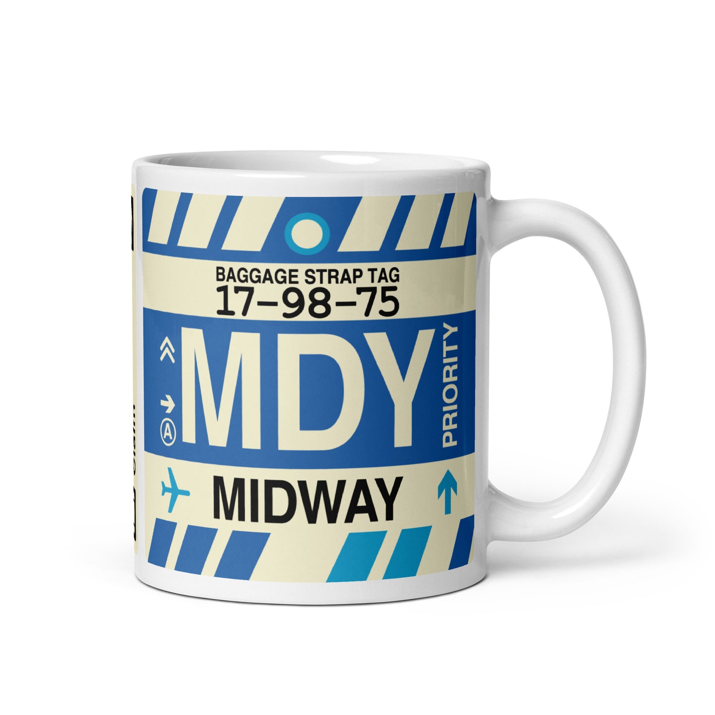 MDY Midway Coffee Mug • Jet Age Baggage Tag Design • YHM Designs - Image 01