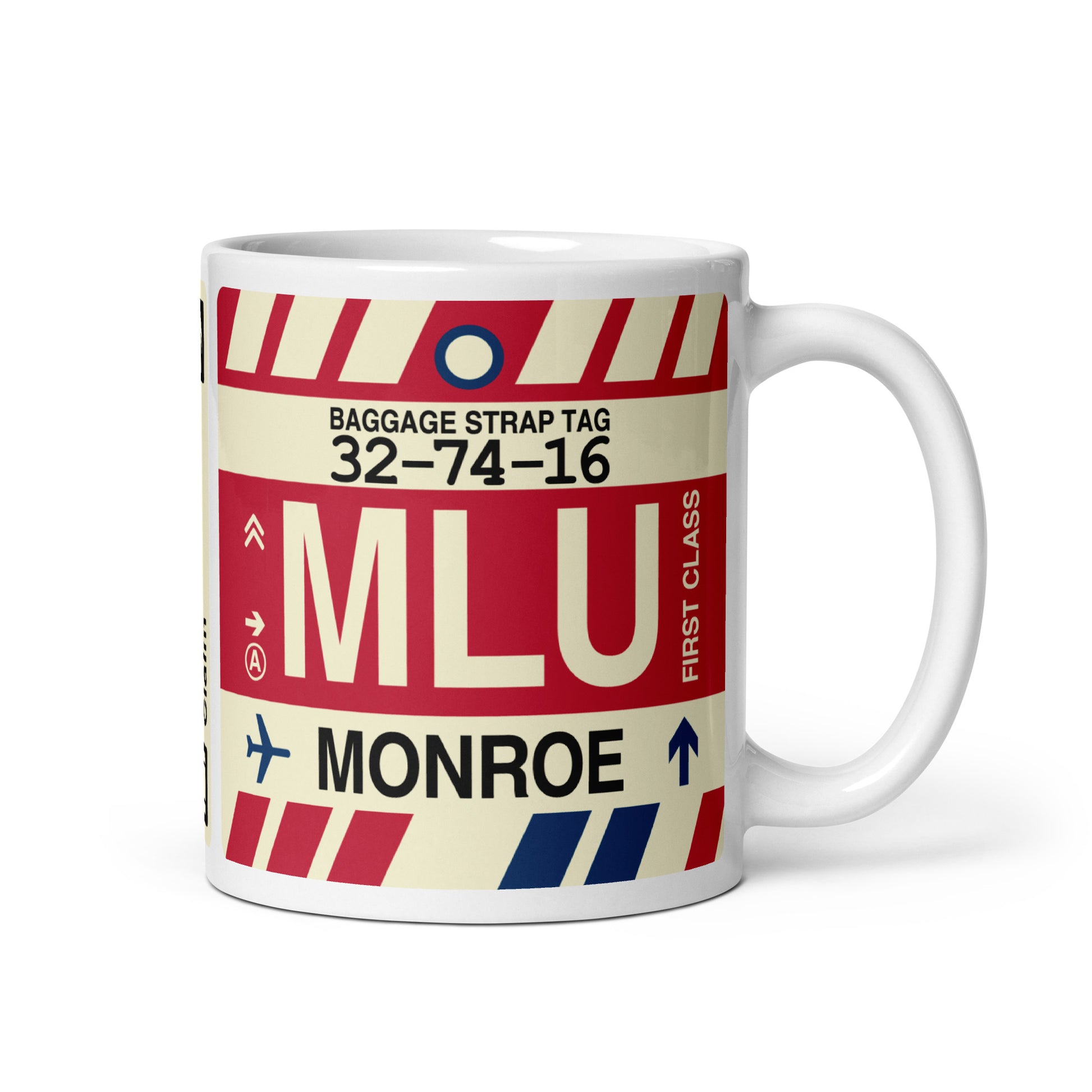 MLU Monroe Coffee Mug • Jet Age Baggage Tag Design • YHM Designs - Image 01