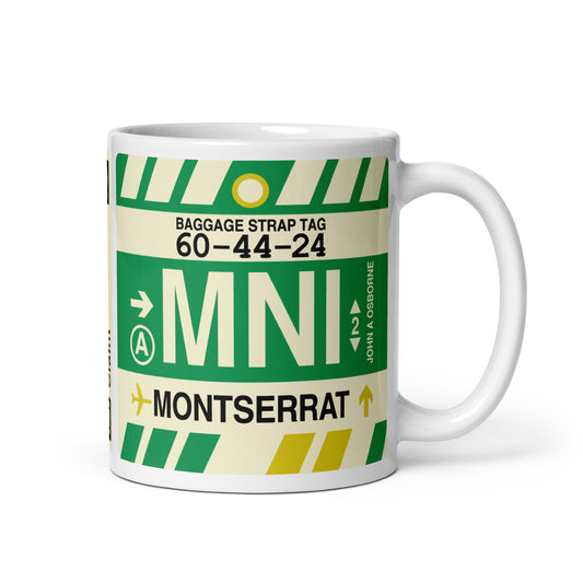 MNI Montserrat Coffee Mug • Jet Age Baggage Tag Design • YHM Designs - Image 01