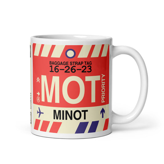 MOT Minot Coffee Mug • Jet Age Baggage Tag Design • YHM Designs - Image 01