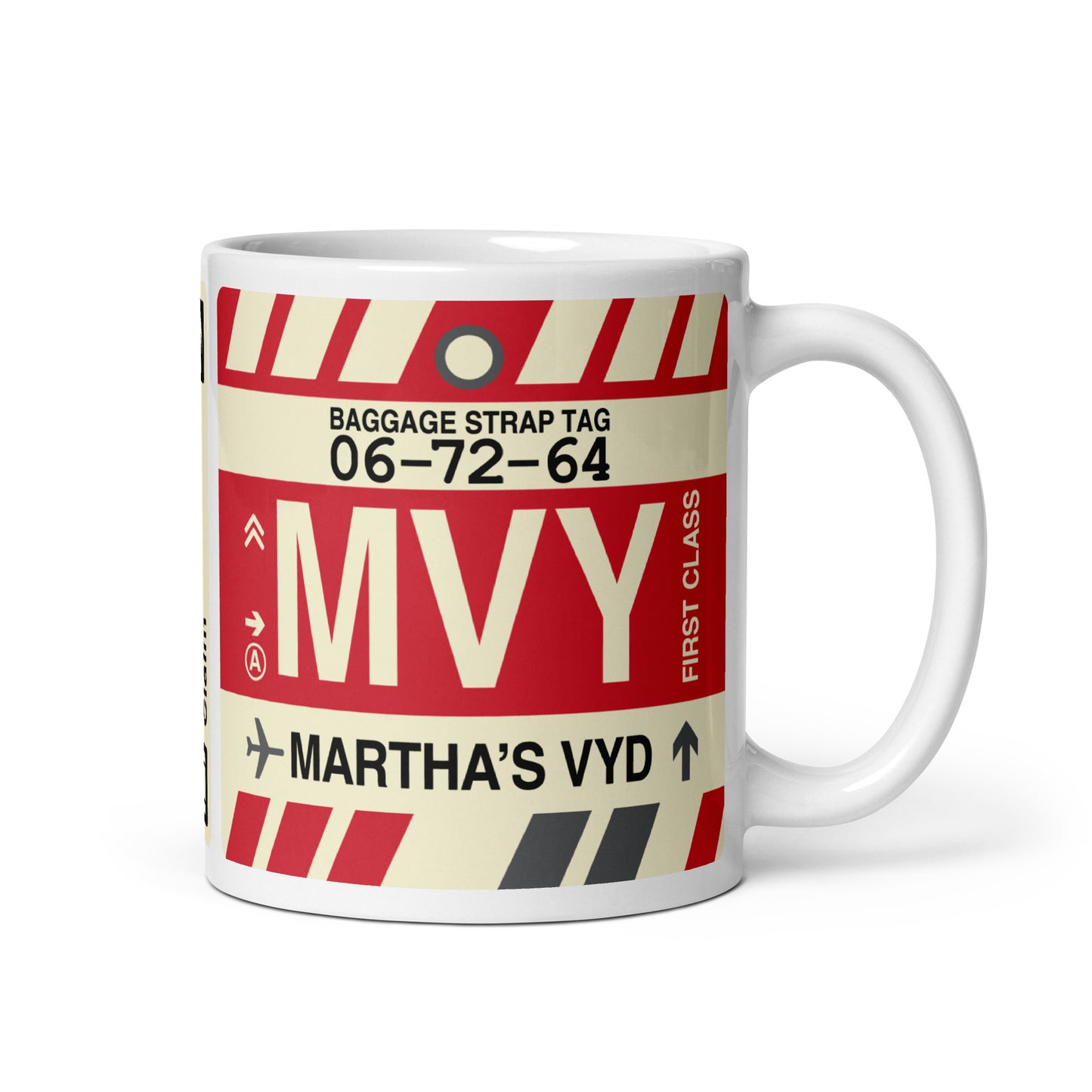 MVY Martha's Vineyard Coffee Mug • Jet Age Baggage Tag Design • YHM Designs - Image 01