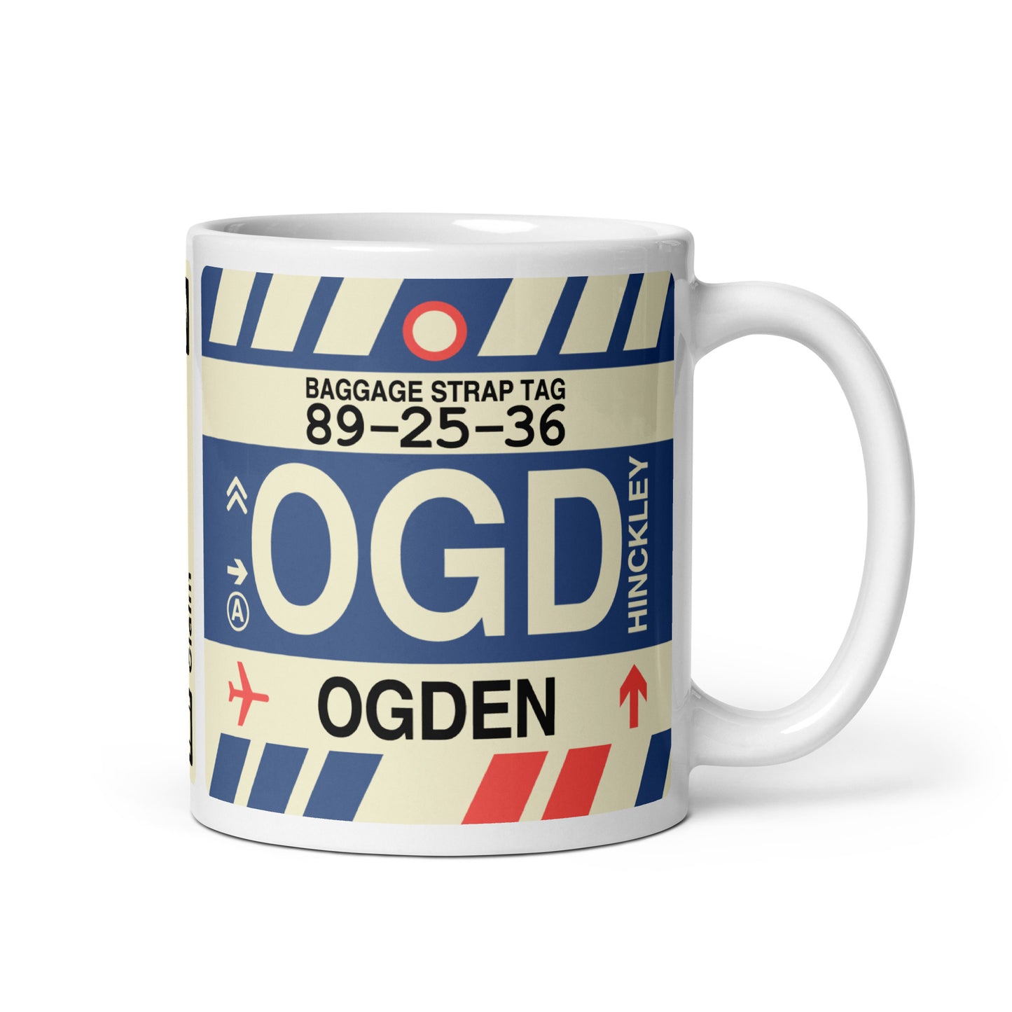 OGD Ogden Coffee Mug • Jet Age Baggage Tag Design • YHM Designs - Image 01