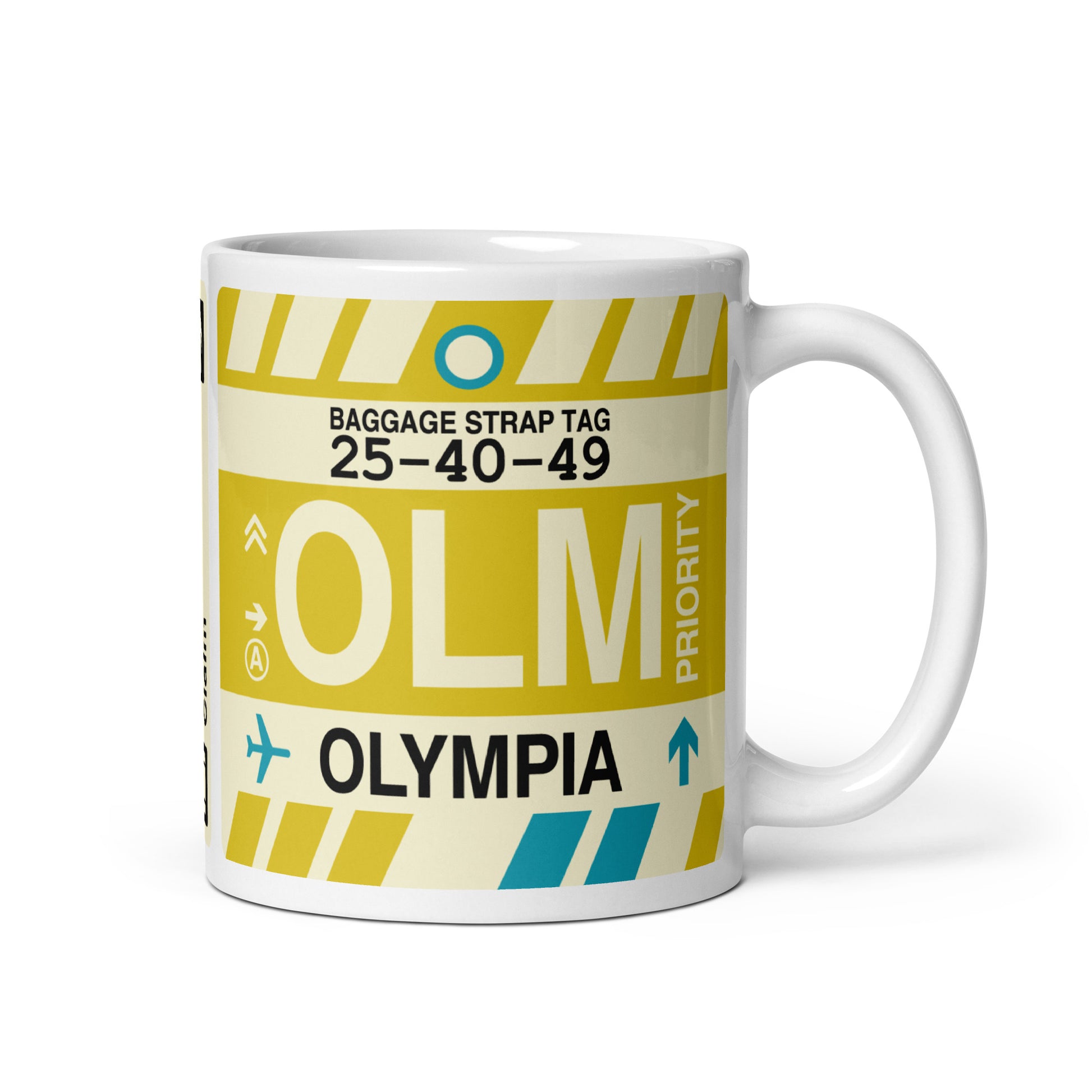 OLM Olympia Coffee Mug • Jet Age Baggage Tag Design • YHM Designs - Image 01