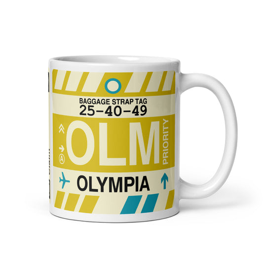 OLM Olympia Coffee Mug • Jet Age Baggage Tag Design • YHM Designs - Image 01