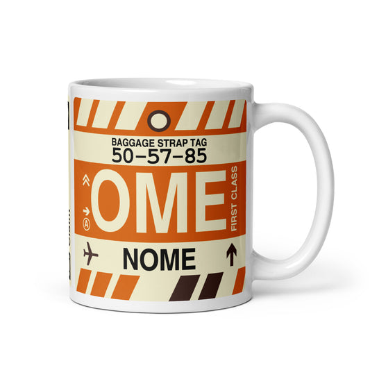 OME Nome Coffee Mug • Jet Age Baggage Tag Design • YHM Designs - Image 01