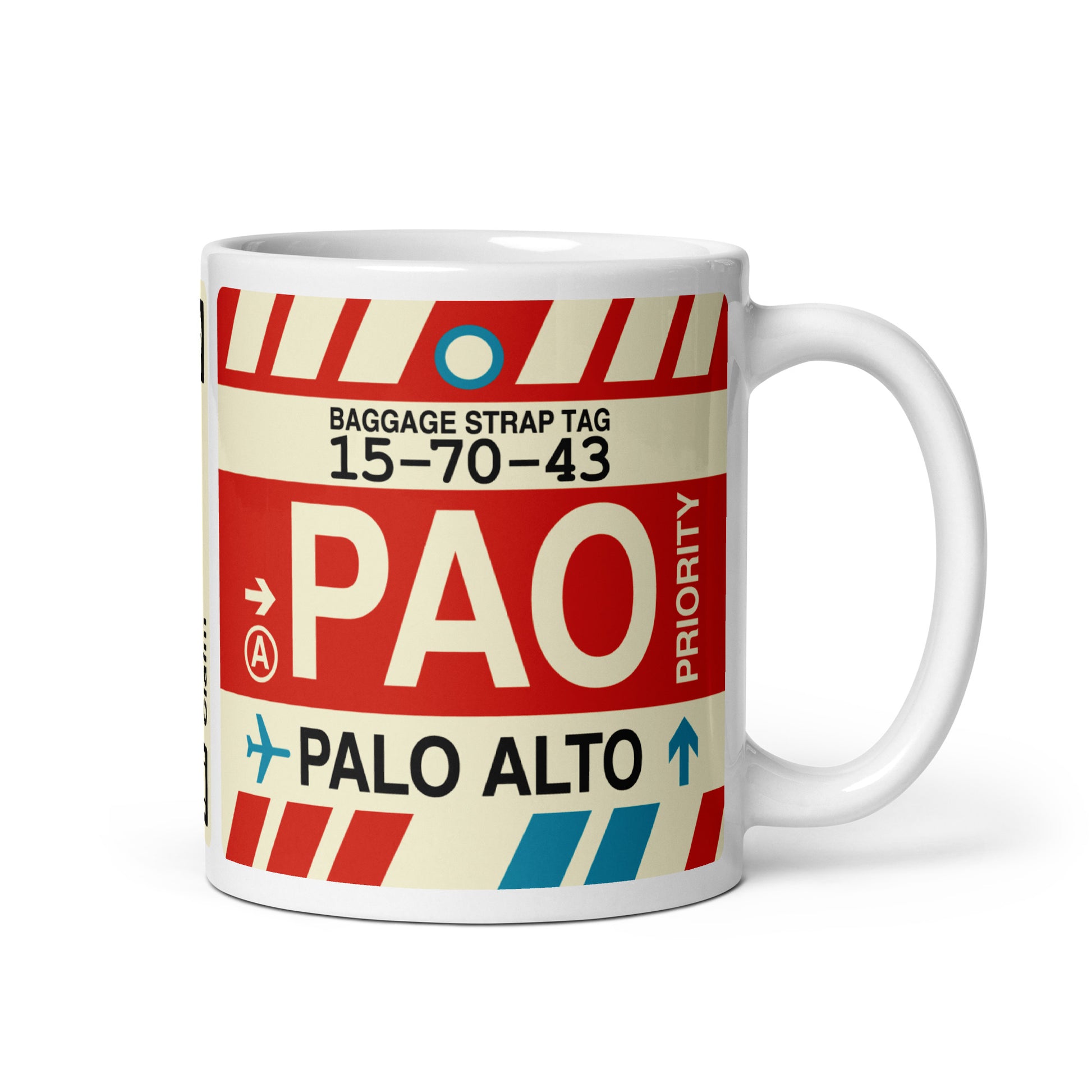 PAO Palo Alto Coffee Mug • Jet Age Baggage Tag Design • YHM Designs - Image 01