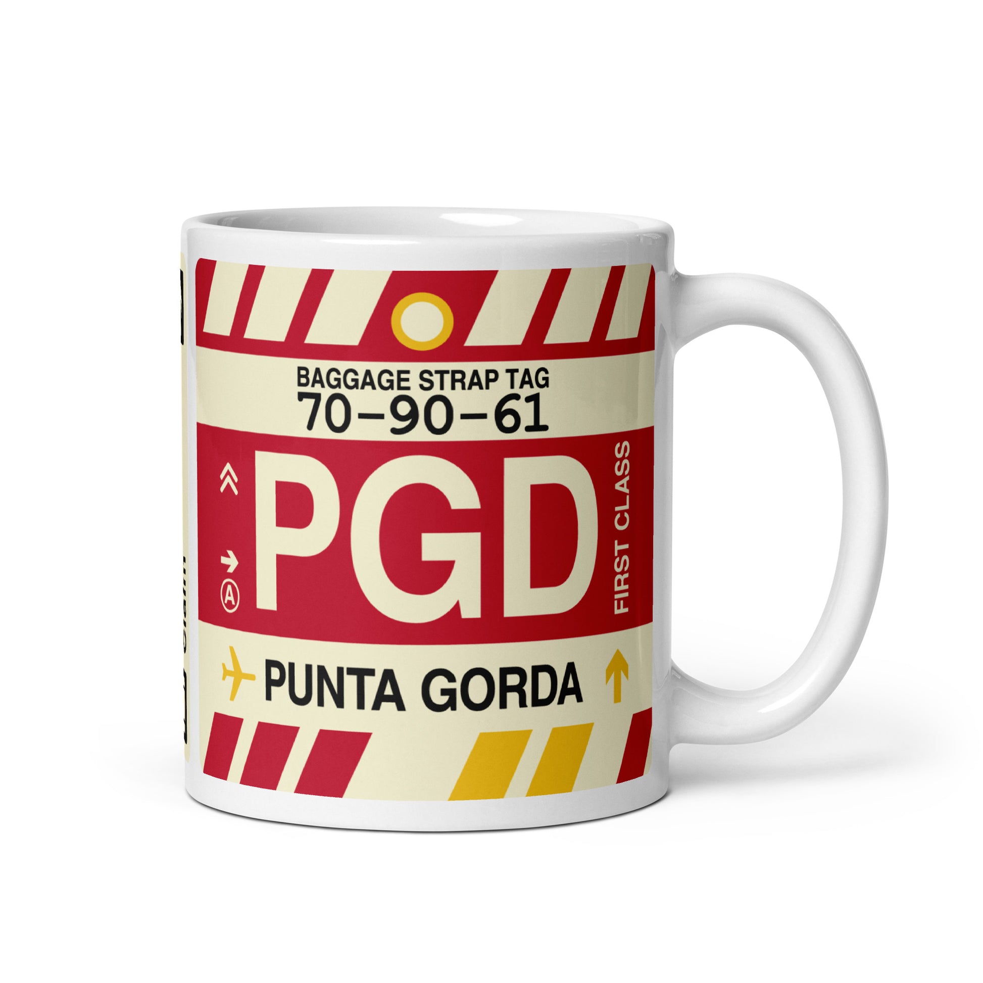 PGD Punta Gorda Coffee Mug • Jet Age Baggage Tag Design • YHM Designs - Image 01