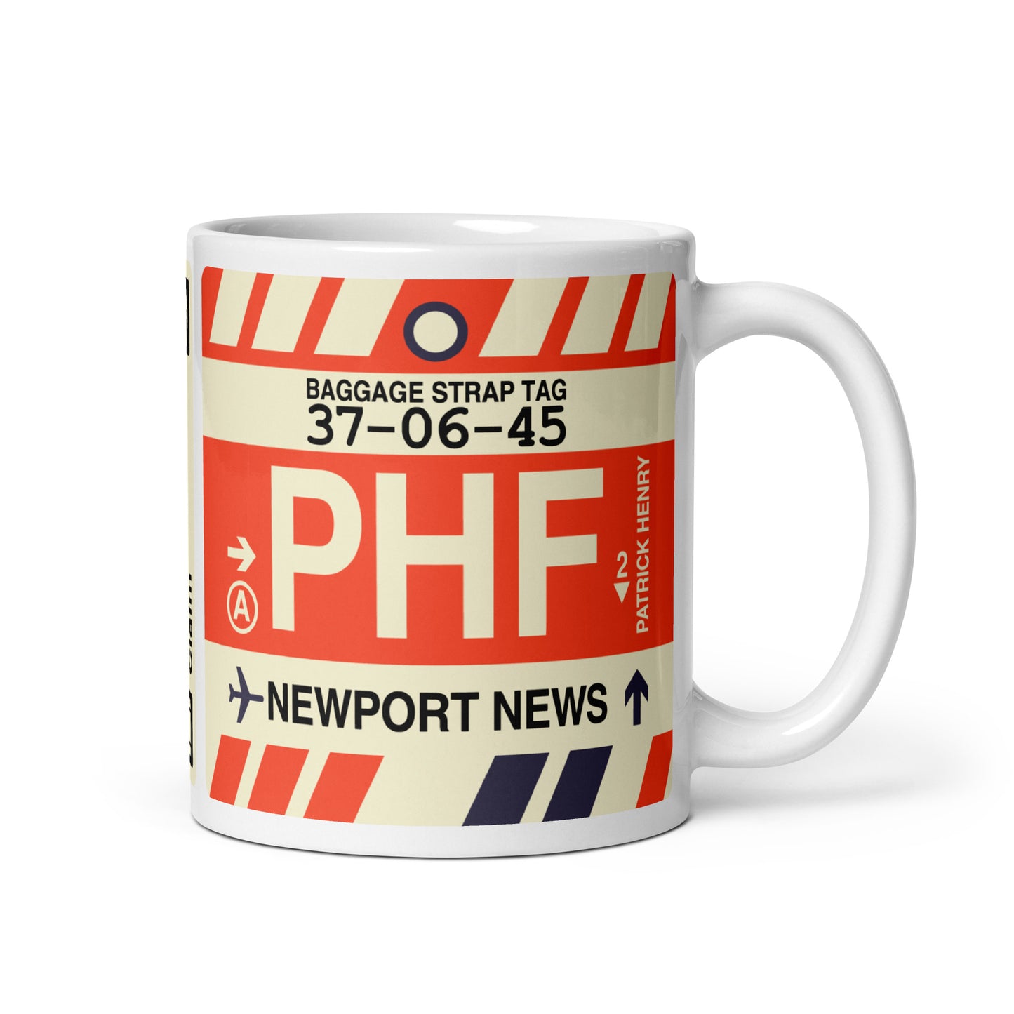 PHF Newport News Coffee Mug • Jet Age Baggage Tag Design • YHM Designs - Image 01