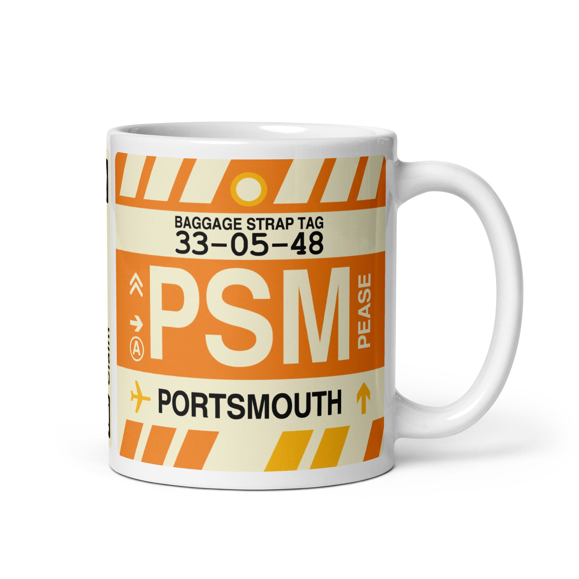 PSM Portsmouth Coffee Mug • Jet Age Baggage Tag Design • YHM Designs - Image 01
