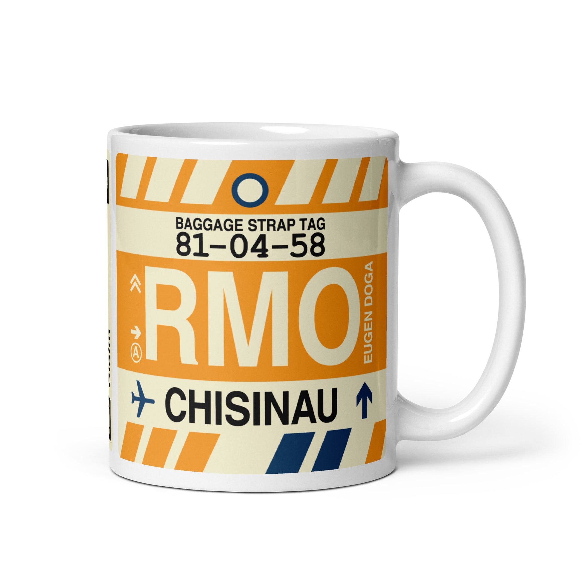 RMO Chisinau Coffee Mug • Jet Age Baggage Tag Design • YHM Designs - Image 01