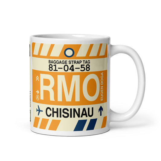 RMO Chisinau Coffee Mug • Jet Age Baggage Tag Design • YHM Designs - Image 01