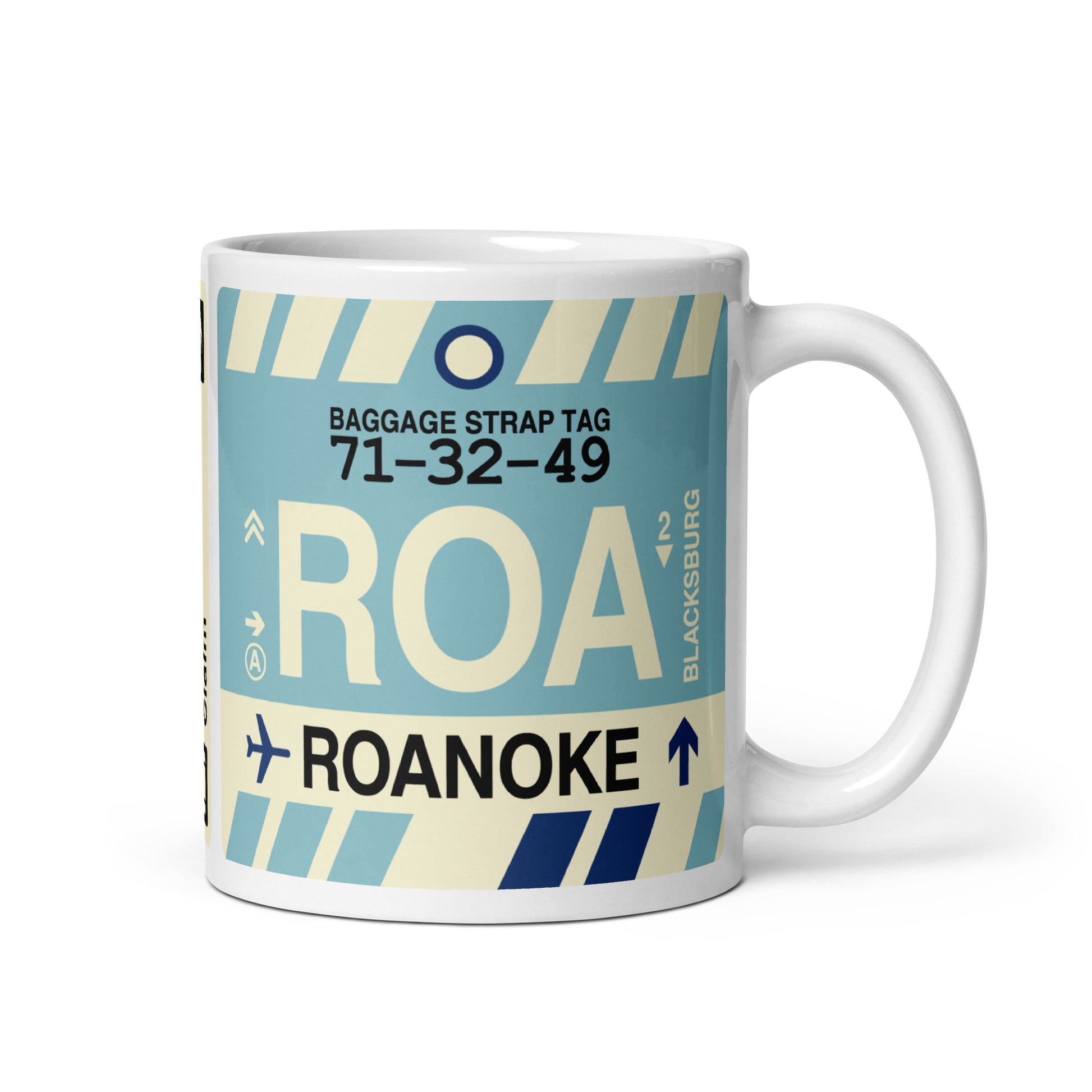 ROA Roanoke Coffee Mug • Jet Age Baggage Tag Design • YHM Designs - Image 01