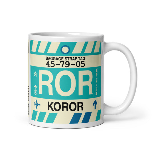 ROR Koror Coffee Mug • Jet Age Baggage Tag Design • YHM Designs - Image 01
