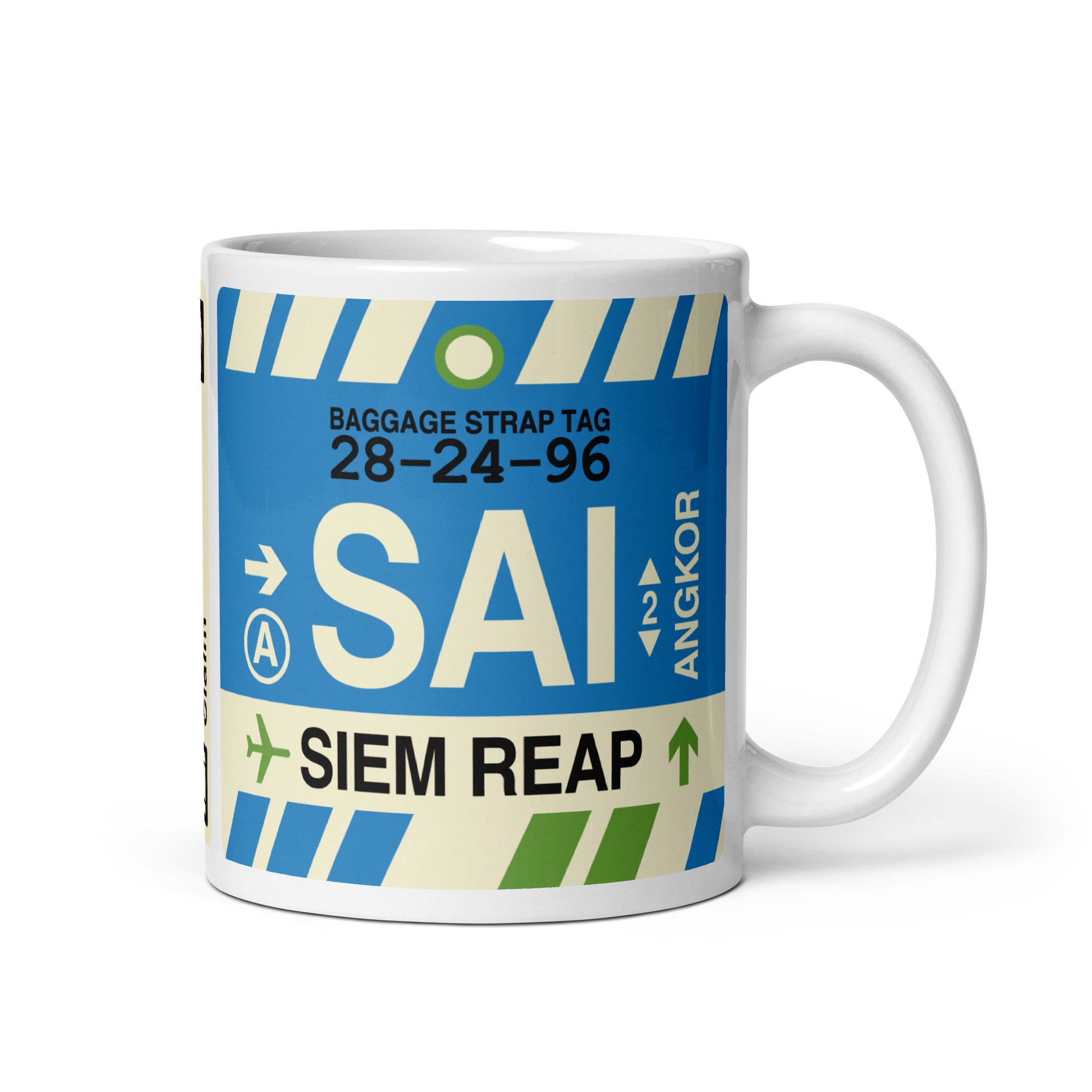 SAI Siem Reap-Angkor Coffee Mug • Jet Age Baggage Tag Design • YHM Designs - Image 01