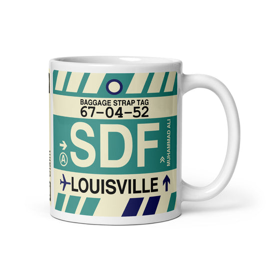 SDF Louisville Coffee Mug • Jet Age Baggage Tag Design • YHM Designs - Image 01