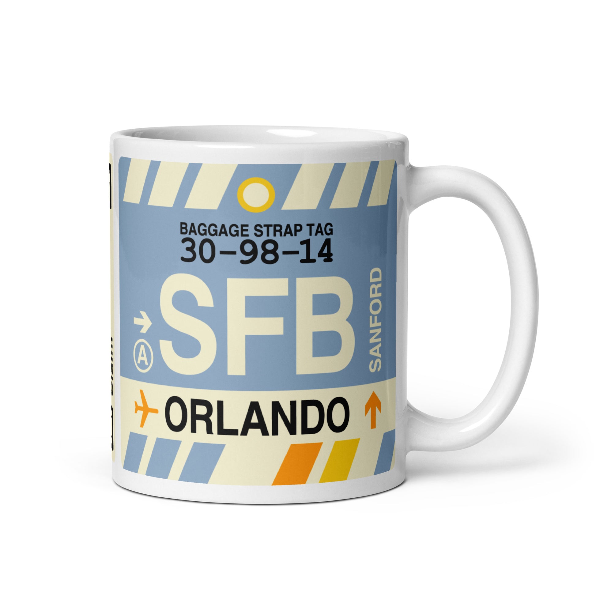 SFB Orlando Coffee Mug • Jet Age Baggage Tag Design • YHM Designs - Image 01