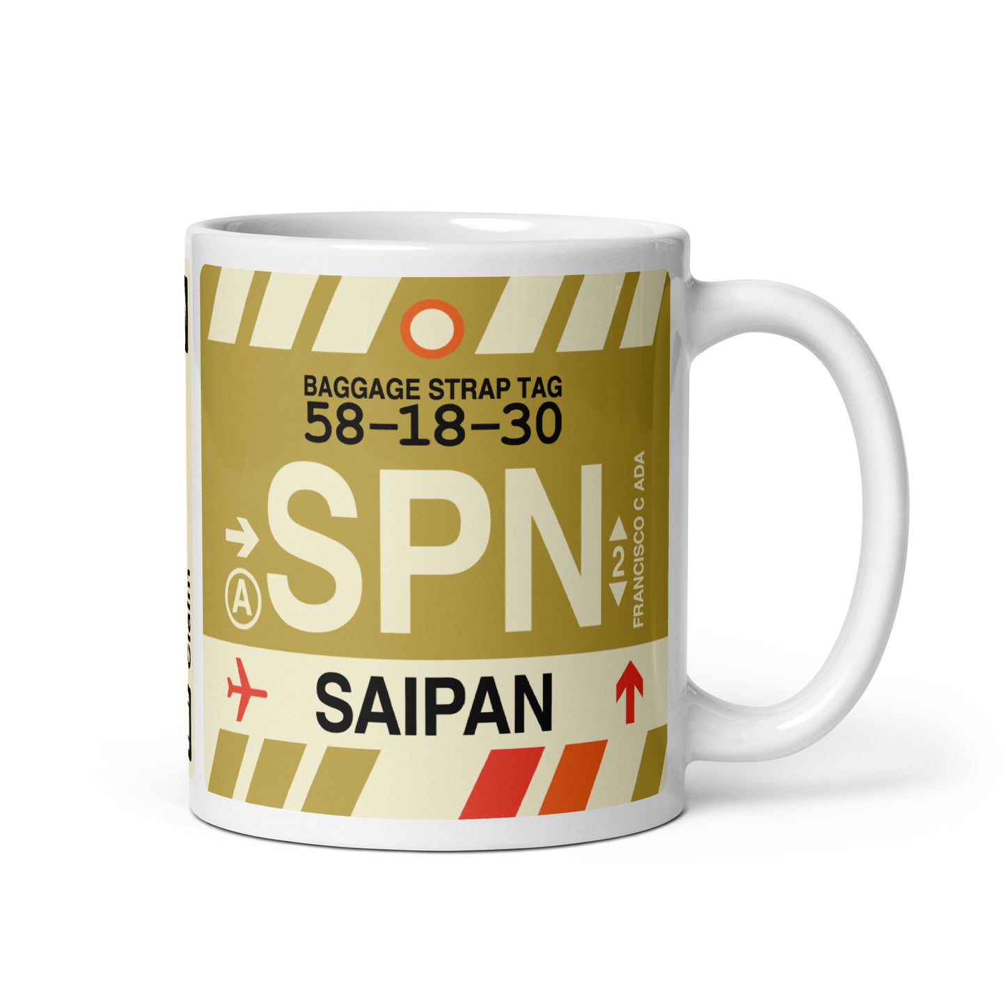 SPN Saipan Coffee Mug • Jet Age Baggage Tag Design • YHM Designs - Image 01