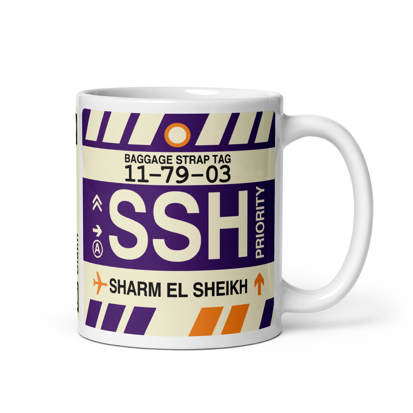 SSH Sharm el-Sheikh Coffee Mug • Jet Age Baggage Tag Design • YHM Designs - Image 01