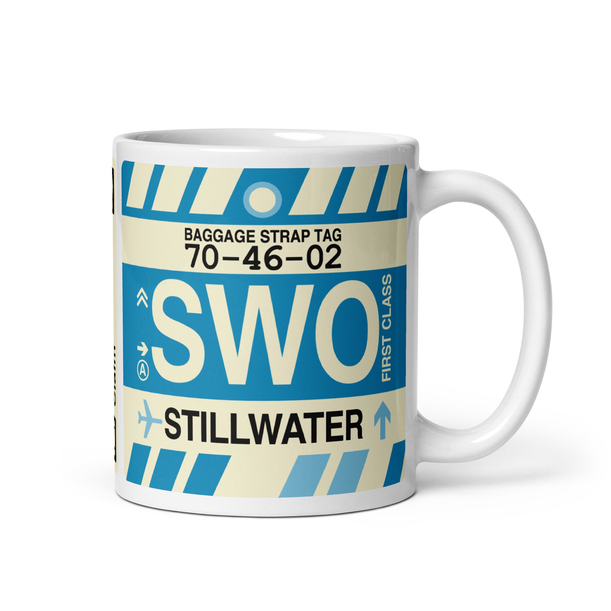 SWO Stillwater Coffee Mug • Jet Age Baggage Tag Design • YHM Designs - Image 01