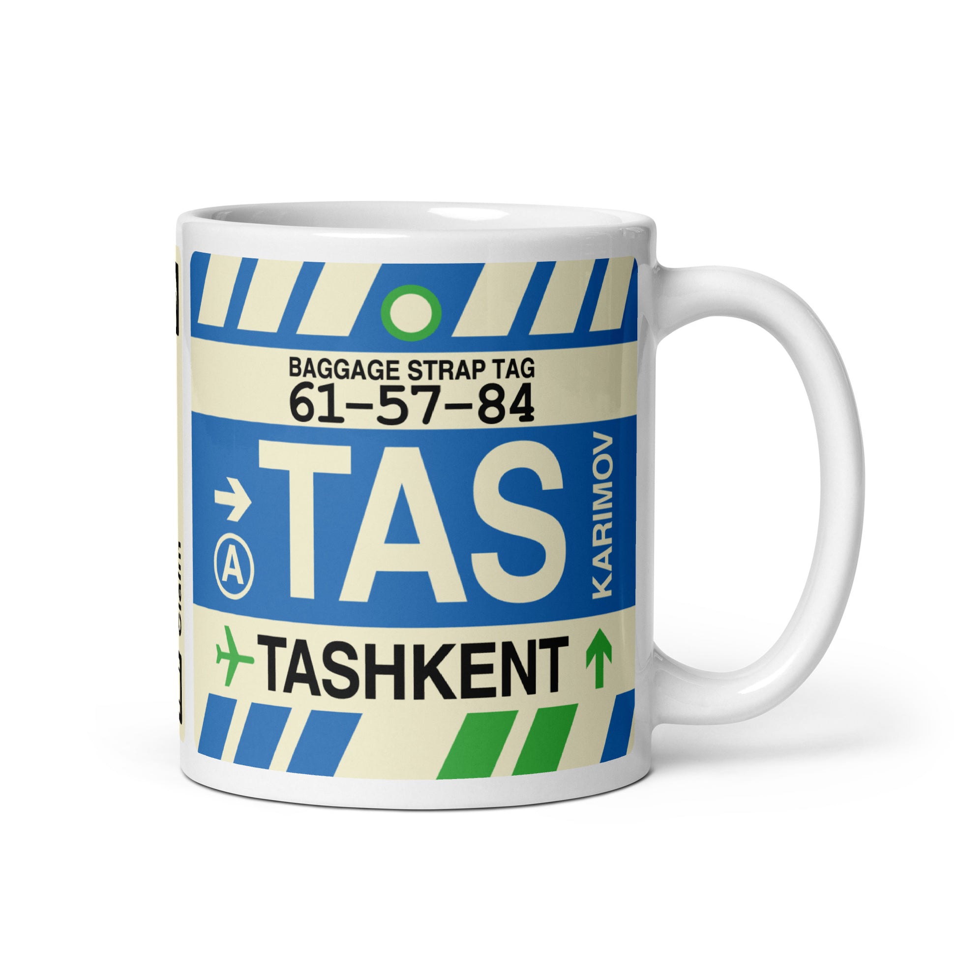 TAS Tashkent Coffee Mug • Jet Age Baggage Tag Design • YHM Designs - Image 01