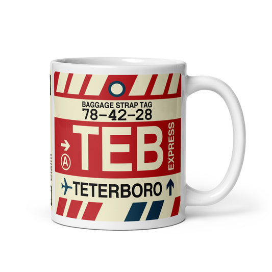 TEB Teterboro Coffee Mug • Jet Age Baggage Tag Design • YHM Designs - Image 01