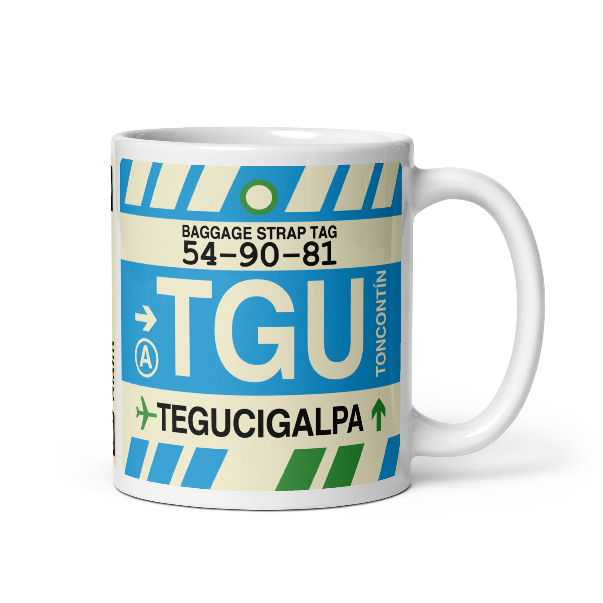 TGU Tegucigalpa Coffee Mug • Jet Age Baggage Tag Design • YHM Designs - Image 01