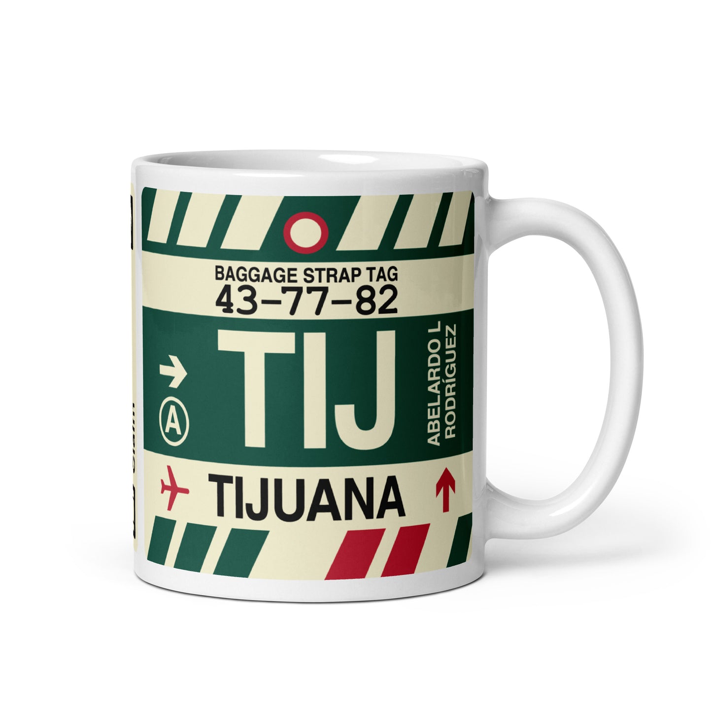 TIJ Tijuana Coffee Mug • Jet Age Baggage Tag Design • YHM Designs - Image 01