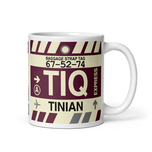 TIQ Tinian Coffee Mug • Jet Age Baggage Tag Design • YHM Designs - Image 01