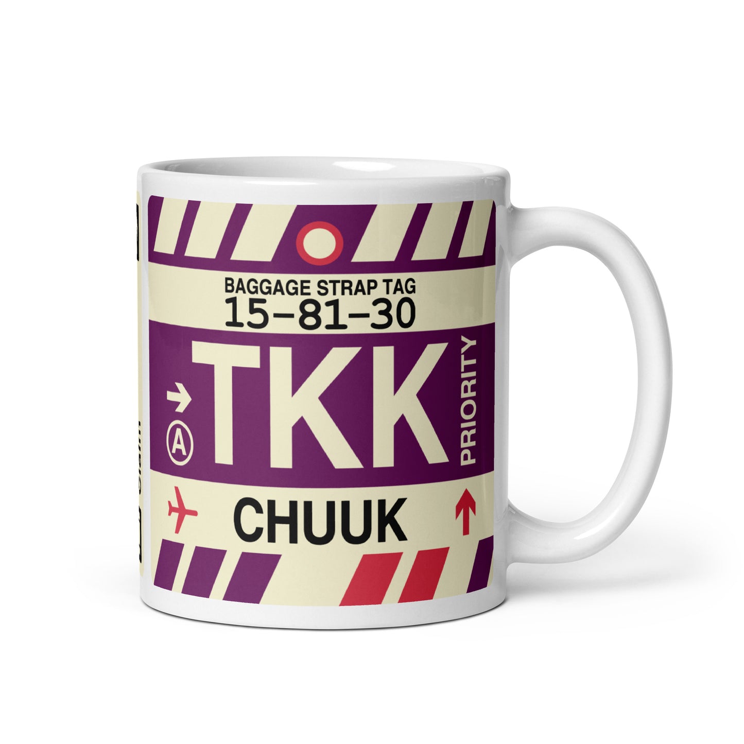 TKK Chuuk Coffee Mug • Jet Age Baggage Tag Design • YHM Designs - Image 01