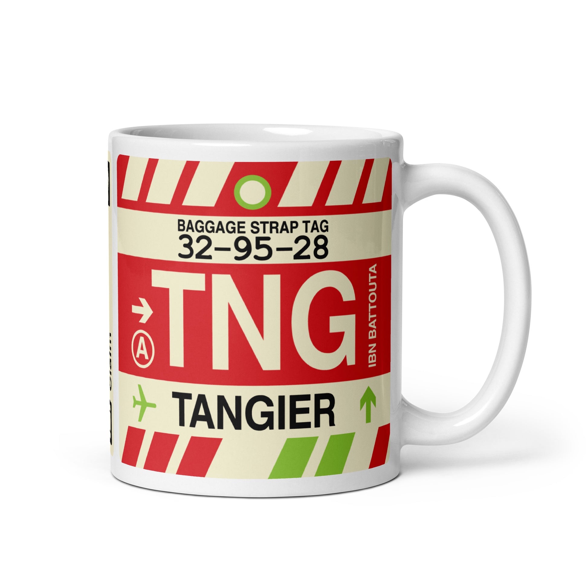 TNG Tangier Coffee Mug • Jet Age Baggage Tag Design • YHM Designs - Image 01