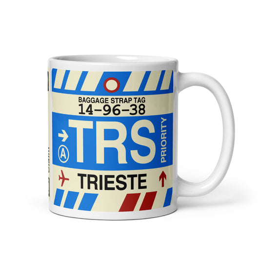TRS Trieste Coffee Mug • Jet Age Baggage Tag Design • YHM Designs - Image 01