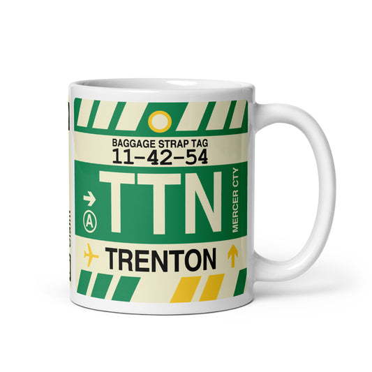 TTN Trenton Coffee Mug • Jet Age Baggage Tag Design • YHM Designs - Image 01