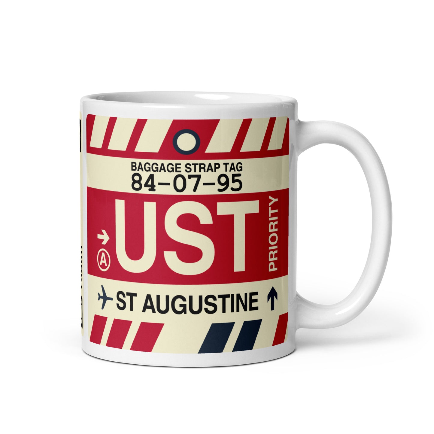 UST St. Augustine Coffee Mug • Jet Age Baggage Tag Design • YHM Designs - Image 01