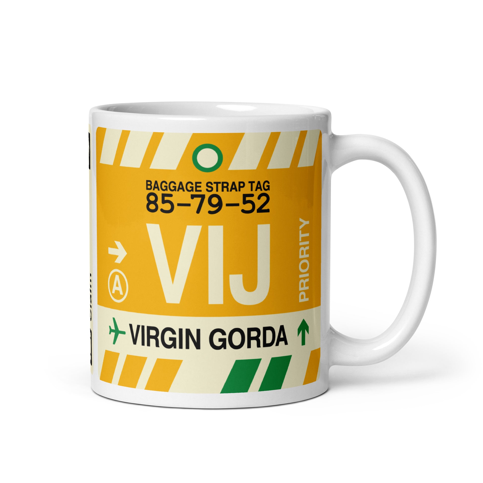 VIJ Virgin Gorda Coffee Mug • Jet Age Baggage Tag Design • YHM Designs - Image 01