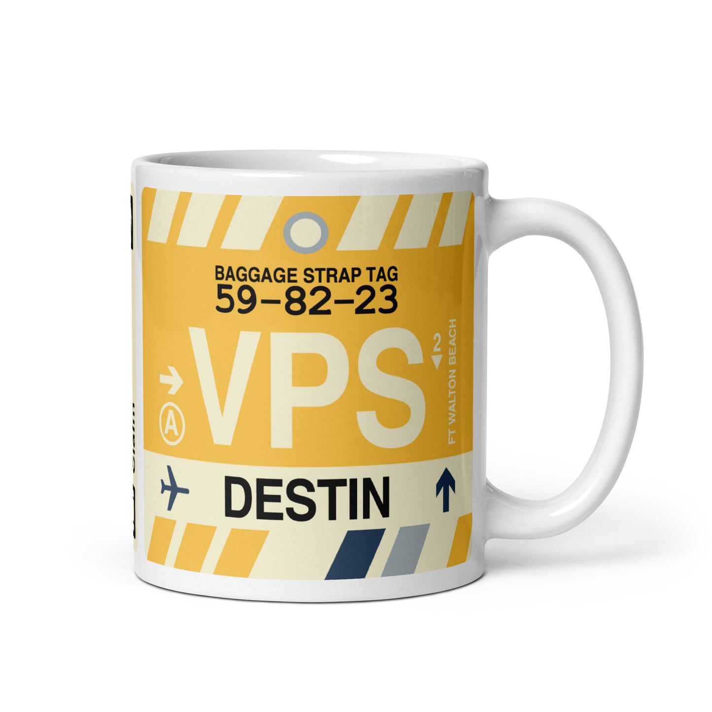 VPS Destin-Fort Walton Beach Coffee Mug • Jet Age Baggage Tag Design • YHM Designs - Image 01