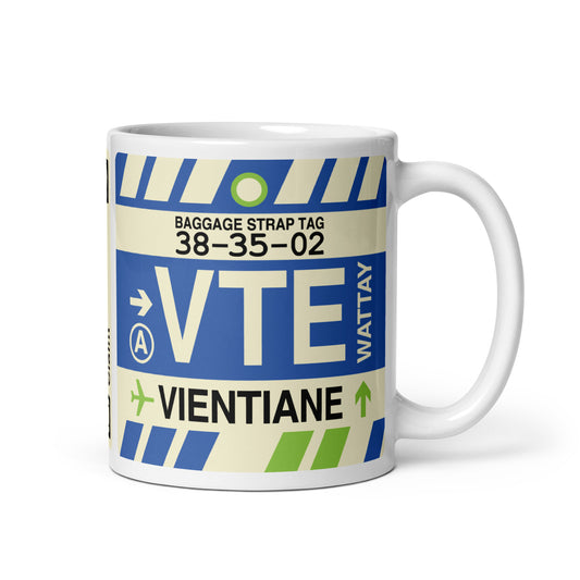 VTE Vientiane Coffee Mug • Jet Age Baggage Tag Design • YHM Designs - Image 01