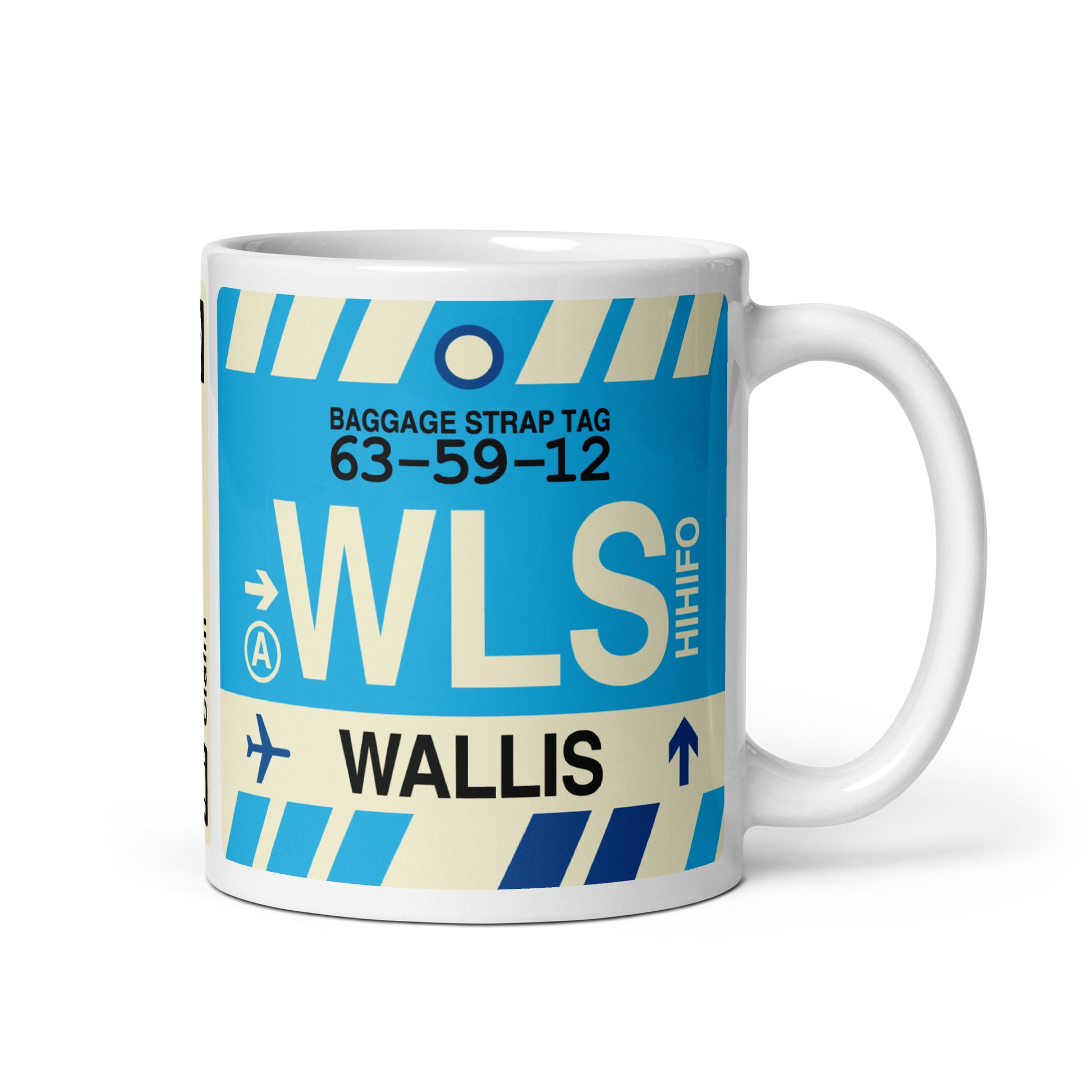 WLS Wallis Island Coffee Mug • Jet Age Baggage Tag Design • YHM Designs - Image 01