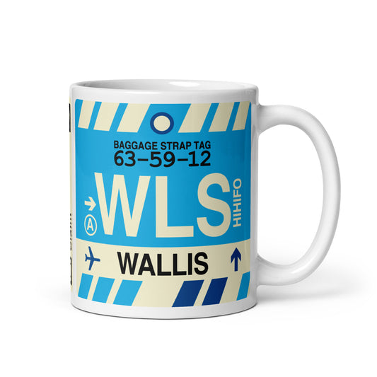 WLS Wallis Island Coffee Mug • Jet Age Baggage Tag Design • YHM Designs - Image 01