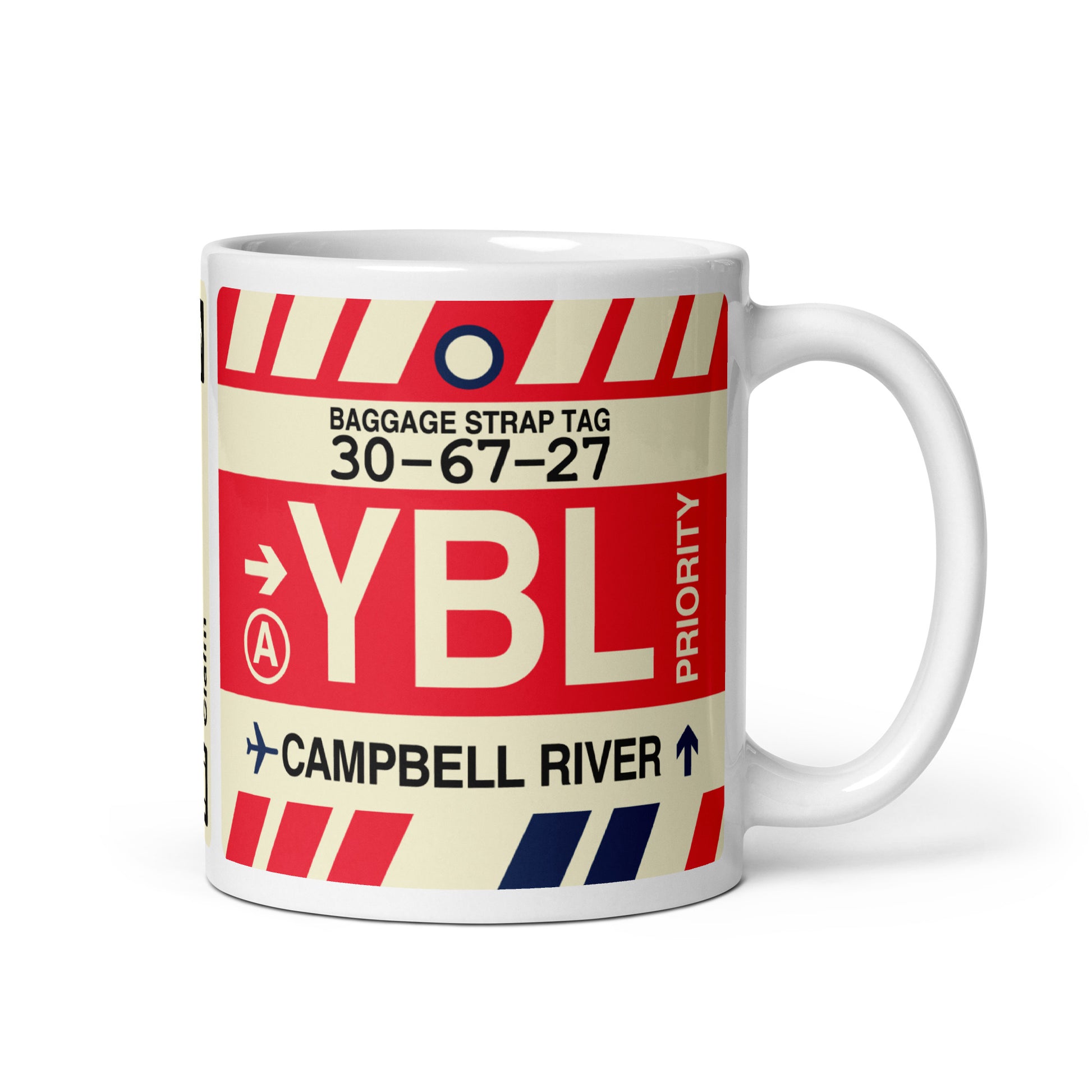 YBL Campbell River Coffee Mug • Jet Age Baggage Tag Design • YHM Designs - Image 01