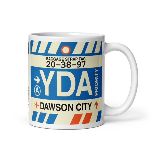 YDA Dawson City Coffee Mug • Jet Age Baggage Tag Design • YHM Designs - Image 01