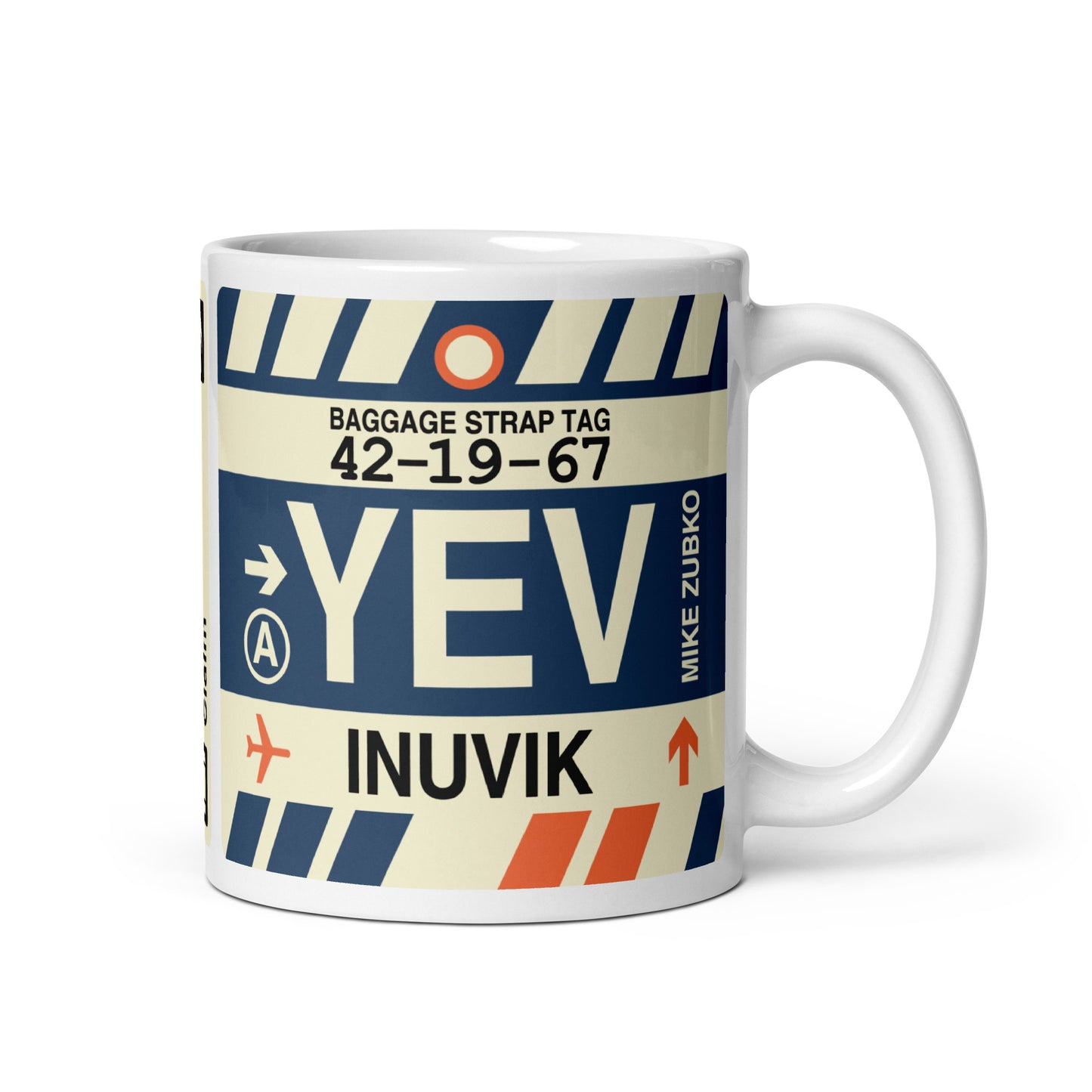 YEV Inuvik Coffee Mug • Jet Age Baggage Tag Design • YHM Designs - Image 01