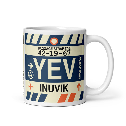 YEV Inuvik Coffee Mug • Jet Age Baggage Tag Design • YHM Designs - Image 01