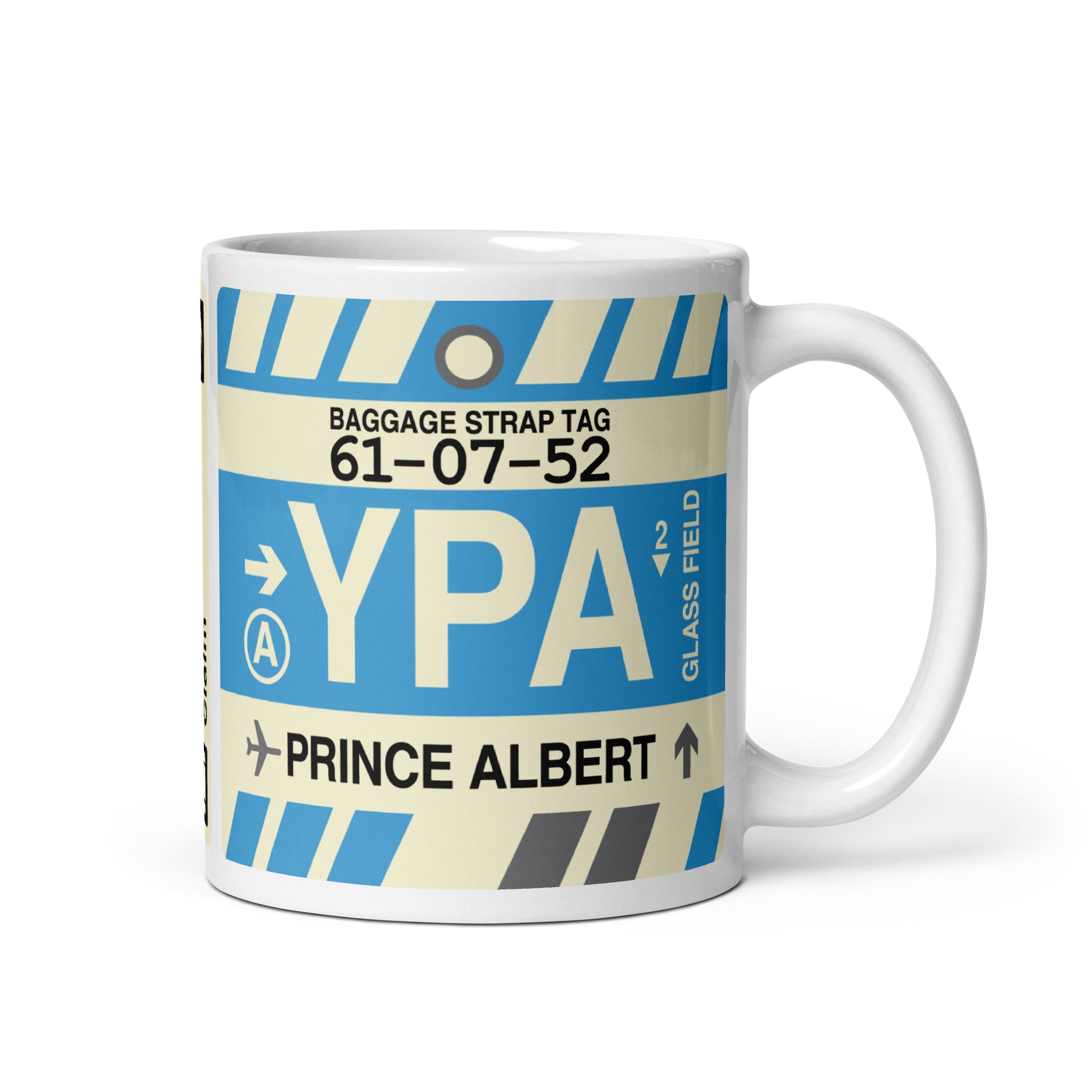 YPA Prince Albert Coffee Mug • Jet Age Baggage Tag Design • YHM Designs - Image 01