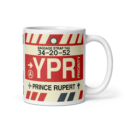 YPR Prince Rupert Coffee Mug • Jet Age Baggage Tag Design • YHM Designs - Image 01