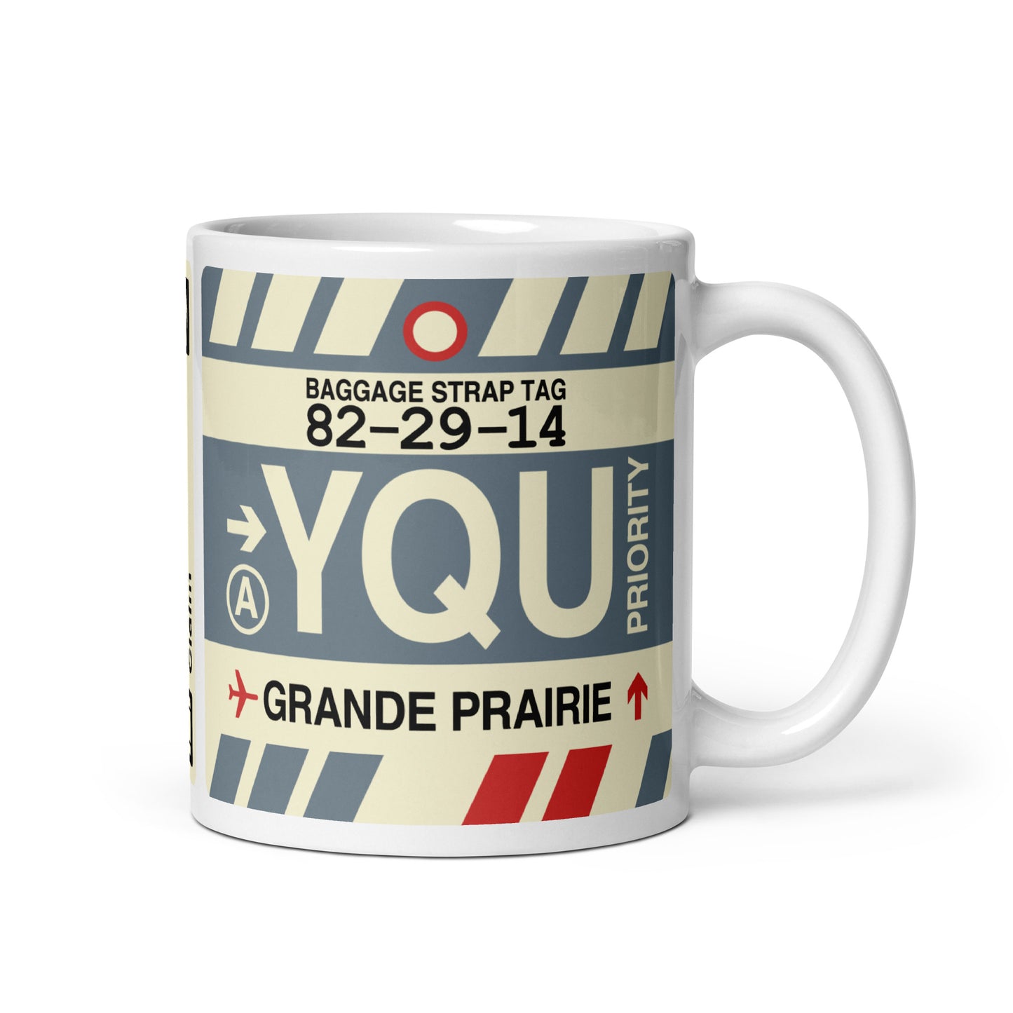 YQU Grande Prairie Coffee Mug • Jet Age Baggage Tag Design • YHM Designs - Image 01