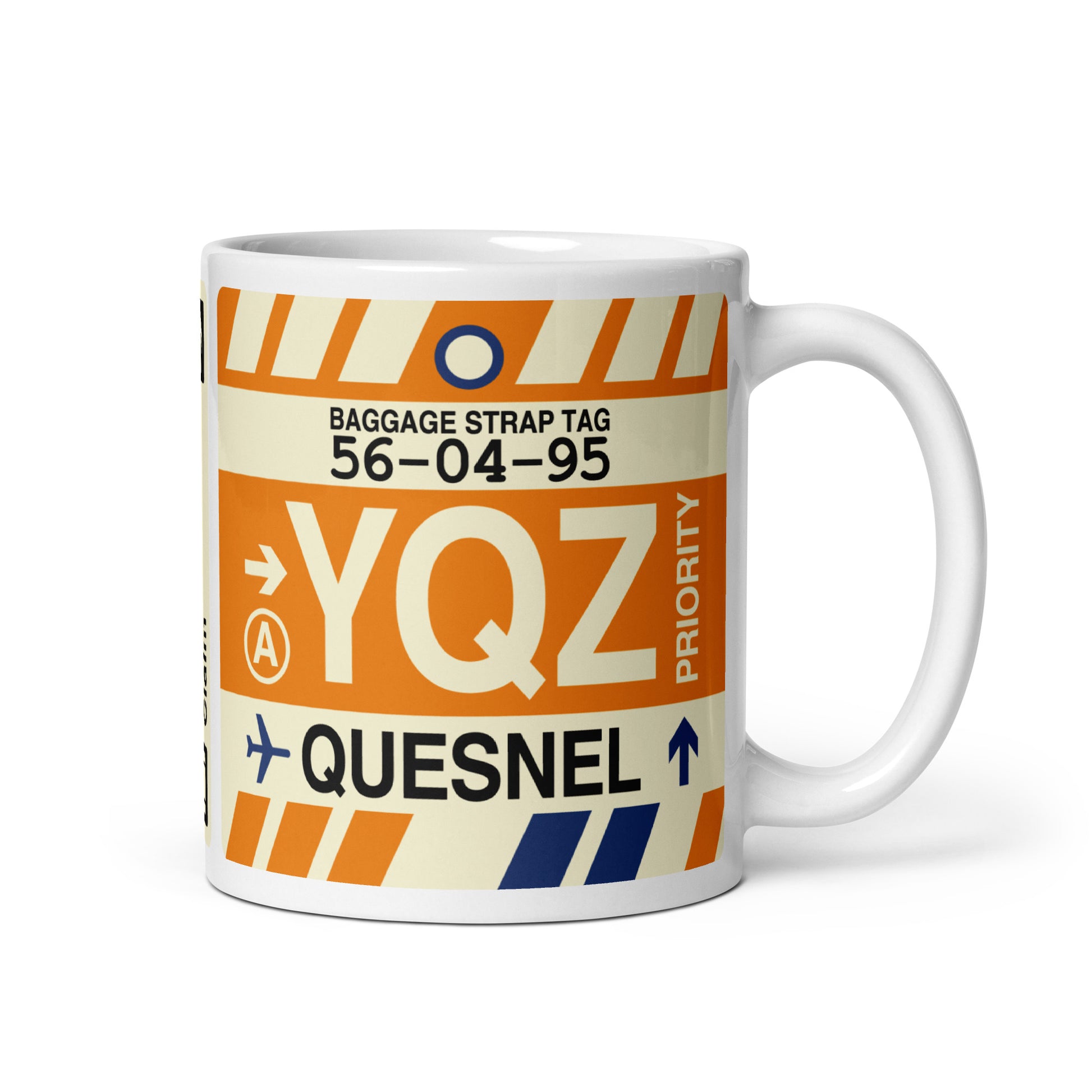YQZ Quesnel Coffee Mug • Jet Age Baggage Tag Design • YHM Designs - Image 01
